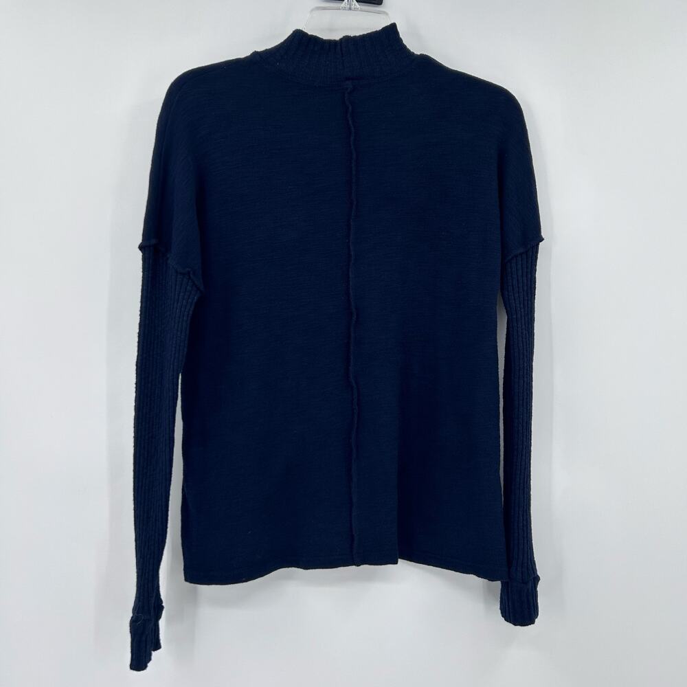 NWT Anthropologie Amadi Navy Mock Neck Mixed Knit Ribbed Sleeve Top Womens Sz XS - Picture 11 of 13